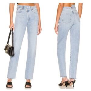 Agolde Criss Cross Jeans Blue Denim Asymmetric Straight Leg High Rise size 26